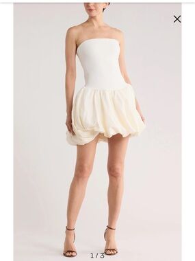 Pollie Strapless Bubble Hem Linen Blend Minidress